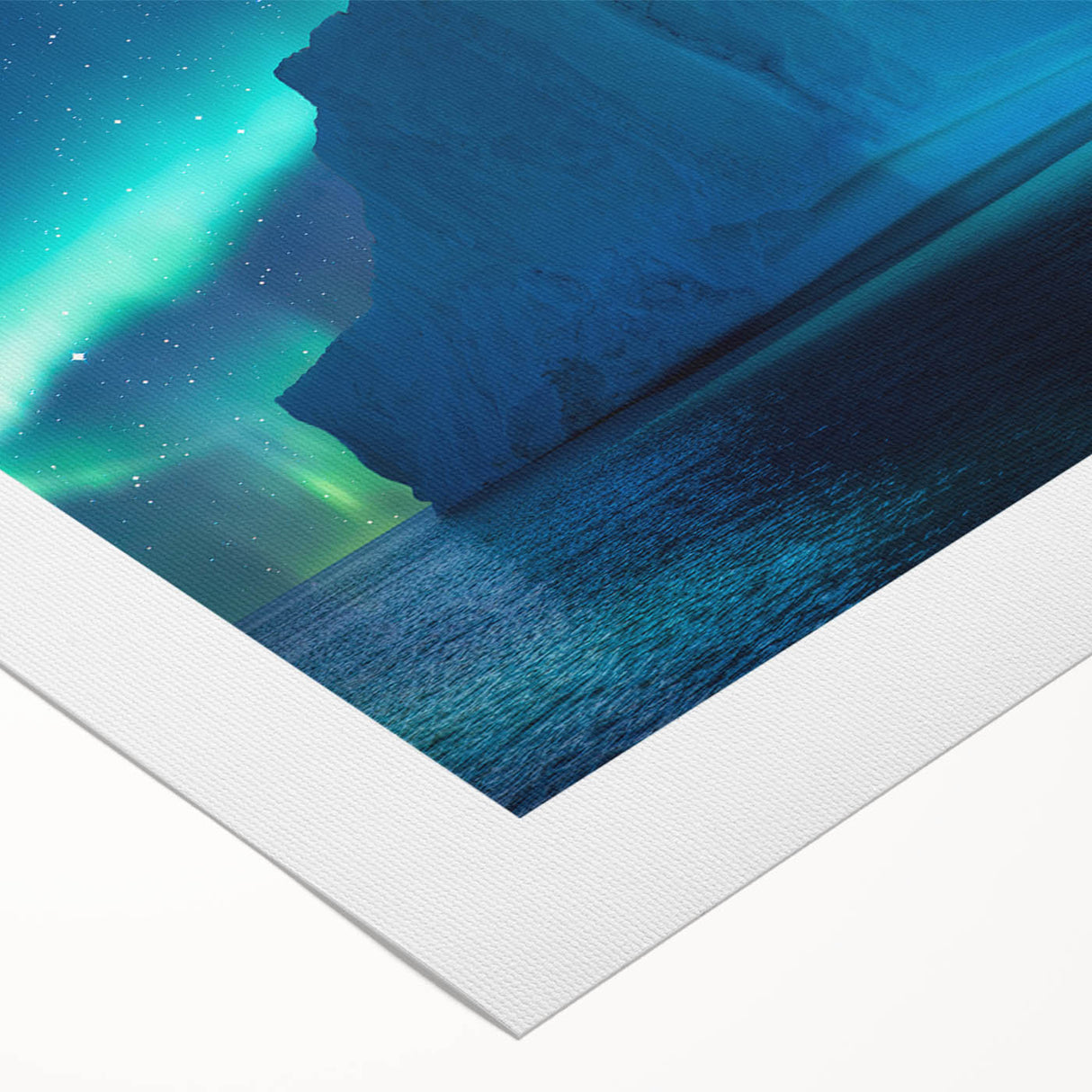 Art deco poster of Antarctica scenery on rolled canvas, displaying icy blue and white tones.