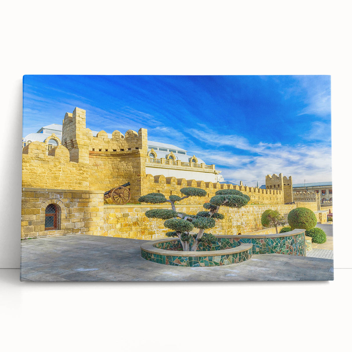 Monochrome stretched canvas of an Asian landscape, ideal for kitchen wall art or bedroom decor.