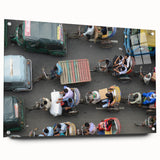 Acrylic print of a large abstract depiction of Bangladeshi scenery in vibrant green and blue.