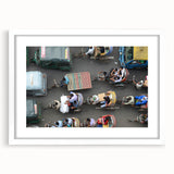 Abstract art print of a Bangladesh scenery in muted earth tones on a white-framed canvas.