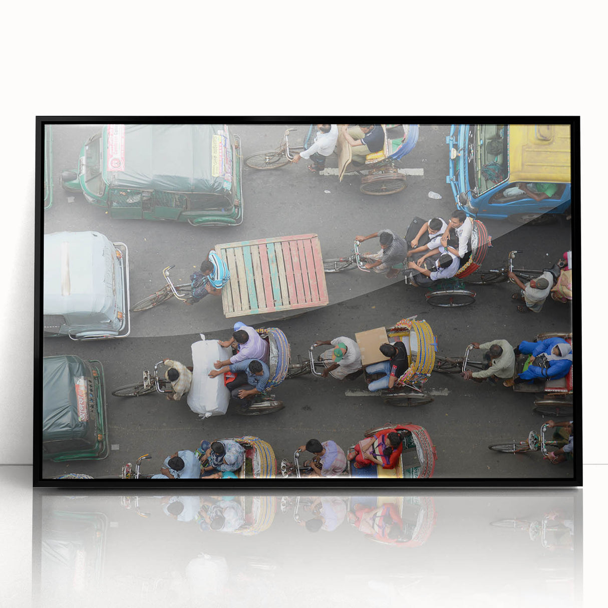 Large abstract wall art depicting a serene Bangladesh river scene in muted earth tones on a framed acrylic.