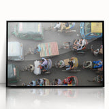 Large abstract wall art depicting a serene Bangladesh river scene in muted earth tones on a framed acrylic.