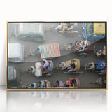 Mid-century modernist style large art print of a Bangladesh scenery in gold tones on an acrylic framed canvas.