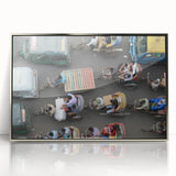 Mid-century modernist art depicting a serene Bangladesh landscape in muted earth tones, framed in acrylic.