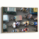 Framed canvas featuring a vintage-style landscape painting of Bangladesh with a gold frame, ideal for bedroom wall art.