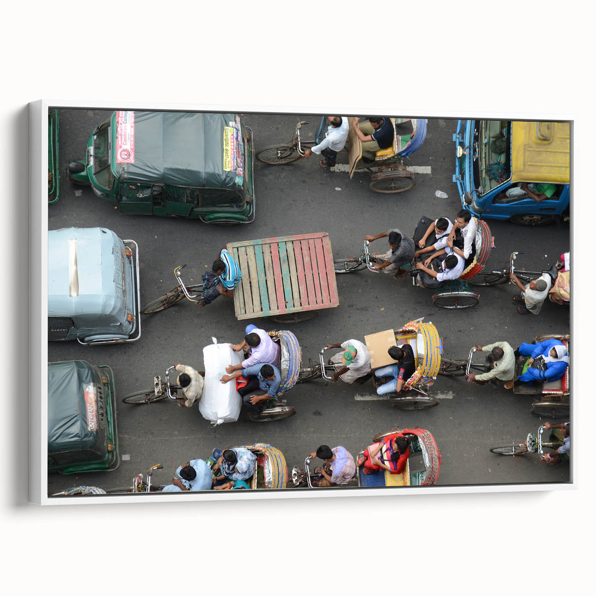 Vintage poster art of a Bangladesh scenery in vibrant colors on a framed canvas, ideal for living room decor.