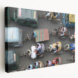 Large stretched canvas depicting a serene Bangladesh landscape in muted green and blue tones, ideal for kitchen wall art.