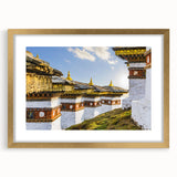 Extra large abstract art print of Asian scenery in Bhutan, featuring textured brush strokes in earth tones.