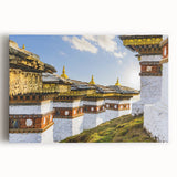 Black and white photo of Bhutanese landscape on stretched canvas, suitable for kitchen art.