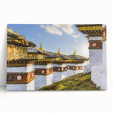 Black and white photograph of Bhutanese landscape on stretched canvas, ideal for kitchen wall art or bedroom ambiance.