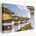 Large scenic landscape of Bhutan on stretched canvas, with vivid green and blue tones, ideal for kitchen wall art.