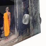 Large abstract wall art depicting a Cambodian scenery in muted earth tones on acrylic glass, ideal for dining room ambiance.