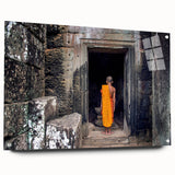 Acrylic glass print of a serene Cambodian landscape in soft green and blue tones, suitable for bedroom or dining room decor.