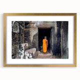 Extra large abstract art print depicting a textured Cambodian landscape in muted earth tones, framed in gold.