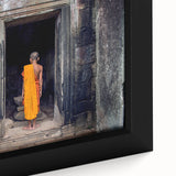 Extra large framed canvas of a textured Cambodian landscape in black with vibrant colorful accents.