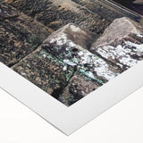 Art deco poster of a Cambodian landscape in muted earth tones on rolled canvas, suitable for dining room decor.