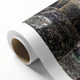 Art deco poster of a Cambodian landscape on rolled canvas, featuring muted earth tones.