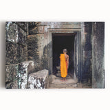 Black and white photograph of Angkor Wat temple on stretched canvas, ideal for kitchen wall art.
