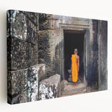 Side view of a stretched canvas depicting a serene Cambodian landscape, ideal for kitchen wall art.