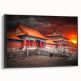 Black and white framed canvas of Beijing landscape in vintage poster style, ideal for bedroom wall decor.