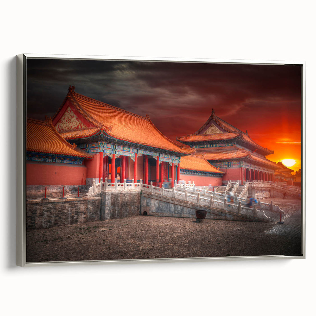 Framed canvas depicting a vintage-style Beijing landscape in colorful art tones.
