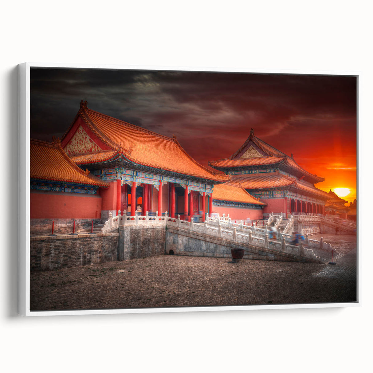 Extra large framed canvas featuring vintage poster art of Beijing scenery in colorful art tones, ideal for living room decor.