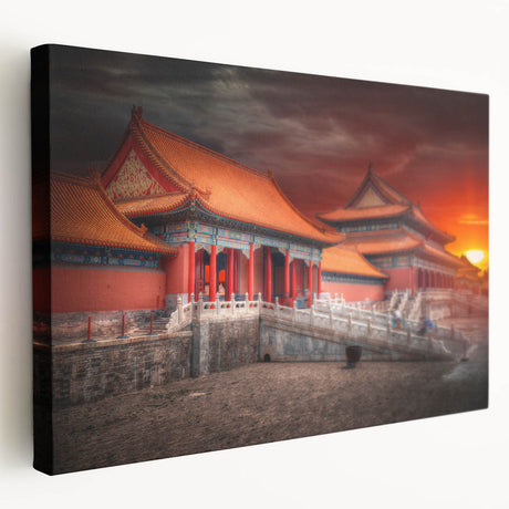 Large art depicting the Beijing skyline in muted gray tones on stretched canvas, ideal for kitchen wall art.