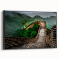 Black and white framed canvas of the Great Wall of China in a vintage poster style, ideal for bedroom wall decor.