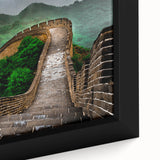 Extra large framed canvas featuring a textured depiction of the Great Wall of China in black with colorful accents.