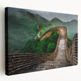 Panoramic view of the Great Wall of China on stretched canvas, in natural earth tones, suitable for kitchen wall art.