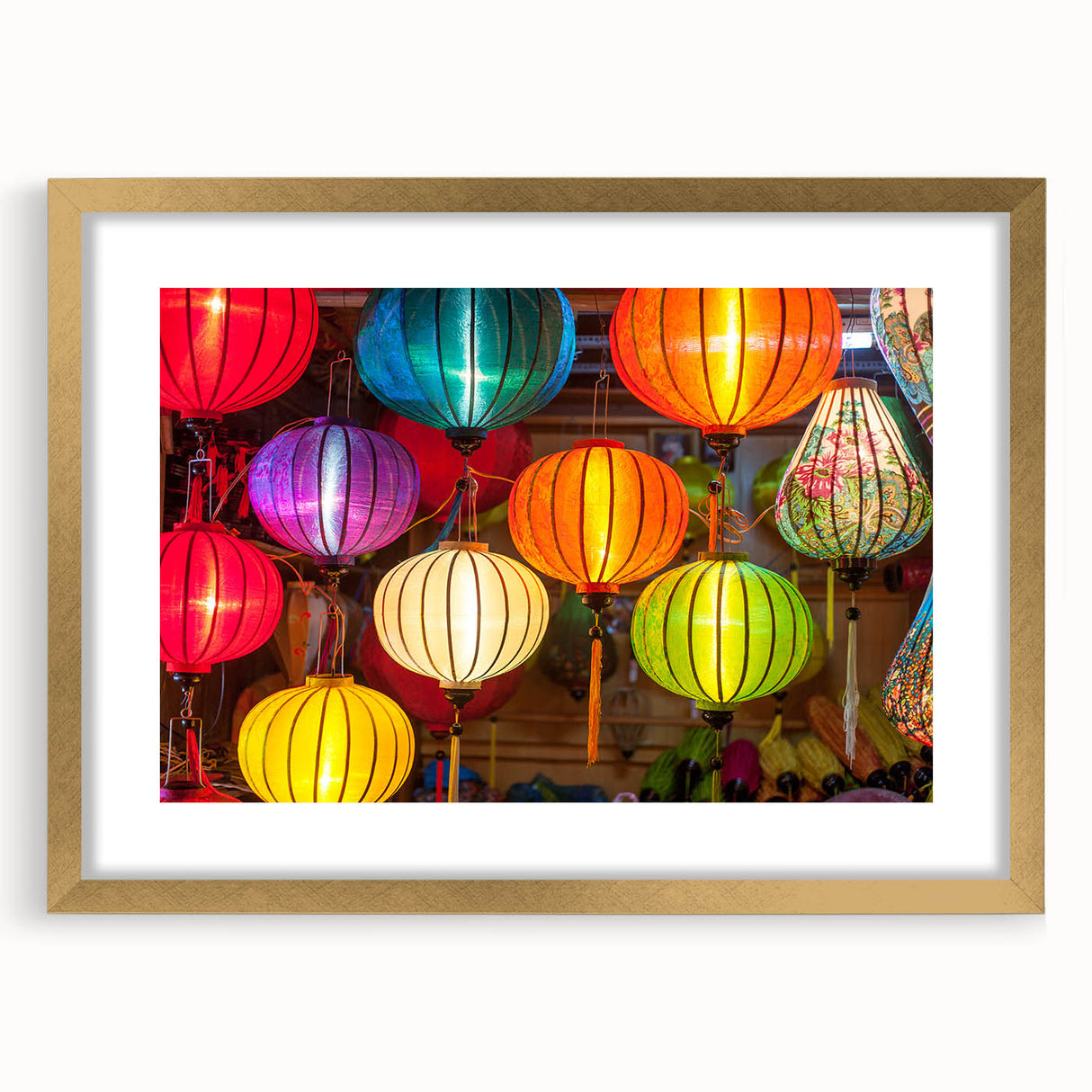 Extra large framed wall art depicting an abstract Shanghai skyline in textured gold and black tones.