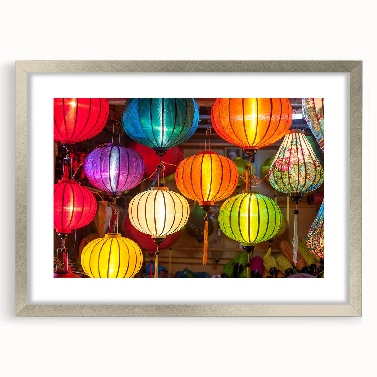 Textured art depicting abstract Shanghai skyline in muted silver and gray tones on a framed print.