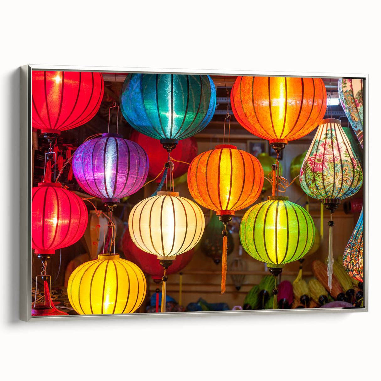 Landscape art painting of Shanghai skyline in vibrant colors on framed canvas, ideal for office or living room decor.