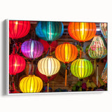 Vintage poster art of Shanghai skyline in vibrant colors on extra large framed canvas, ideal for living room decor.