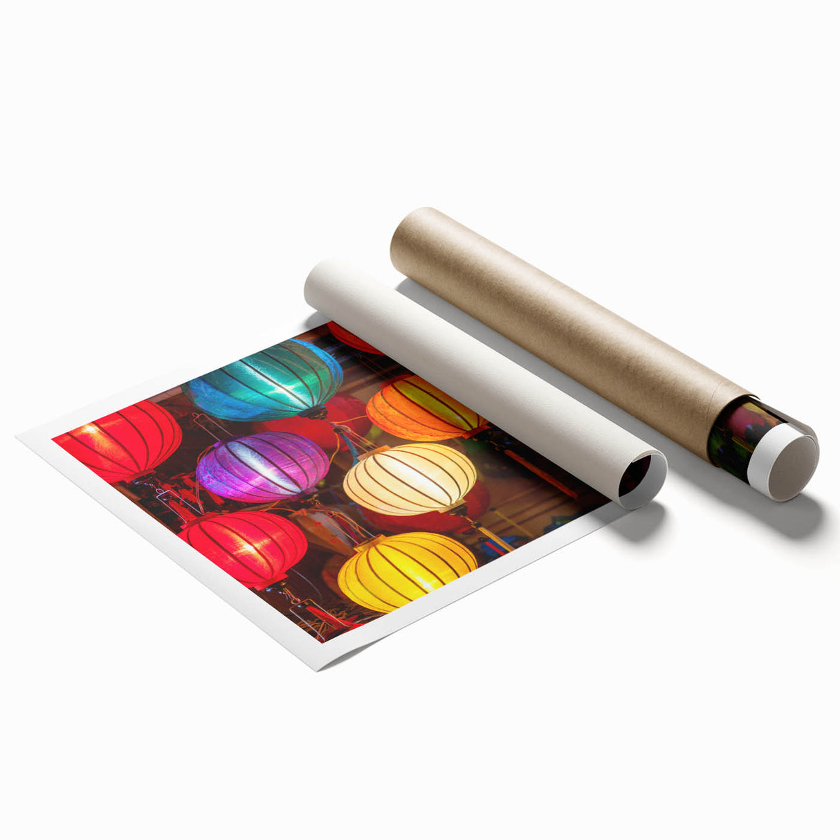 Extra large rolled print of Shanghai scenery with floral accents in muted tones.