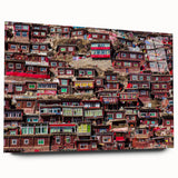 Large abstract wall art depicting a Tibetan landscape in muted earth tones on acrylic glass.