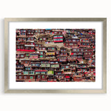 Abstract textured art depicting a Tibetan landscape in muted gray and silver tones on a framed canvas.