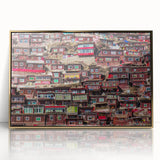 Framed acrylic print of a Tibetan landscape in muted earth tones, ideal for modern art wall decor.