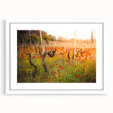 Abstract art print of a Georgian landscape in muted earth tones on a framed white canvas, suitable for dining room decor.