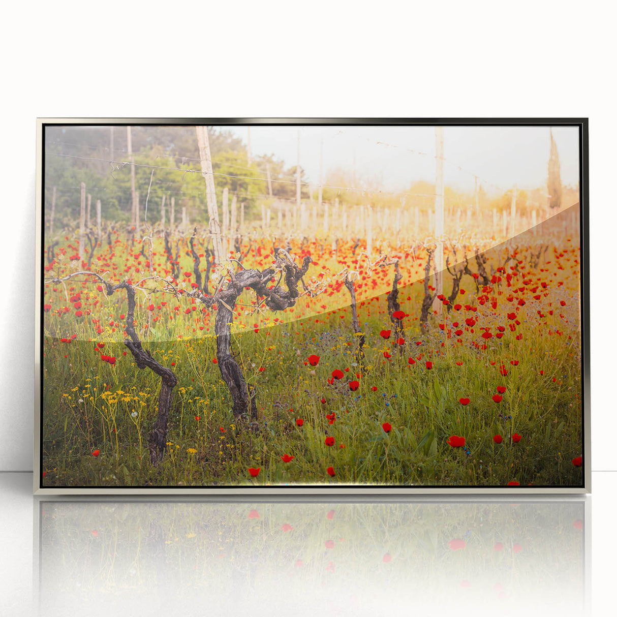 Mid-century modernist art depicting the Georgia landscape in muted earth tones on a framed acrylic print.