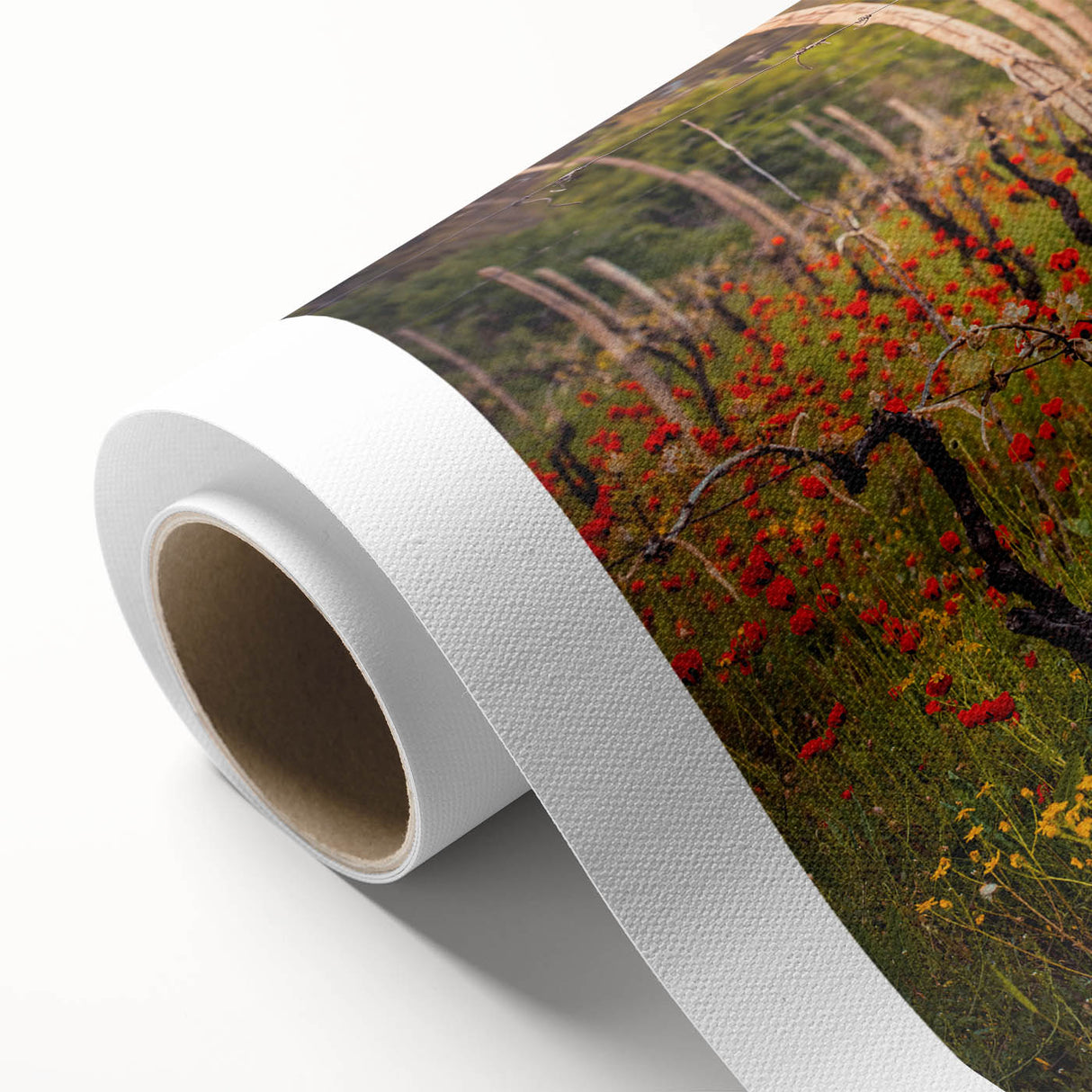 Art deco style poster of a serene Georgian landscape in soft blue and green hues on rolled canvas.