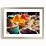 Textured art print of an abstract Indian landscape in earthy tones, framed in silver, ideal for bedroom art.