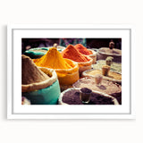 Abstract art print depicting a stylized Indian landscape in earthy tones, framed with a white mat.