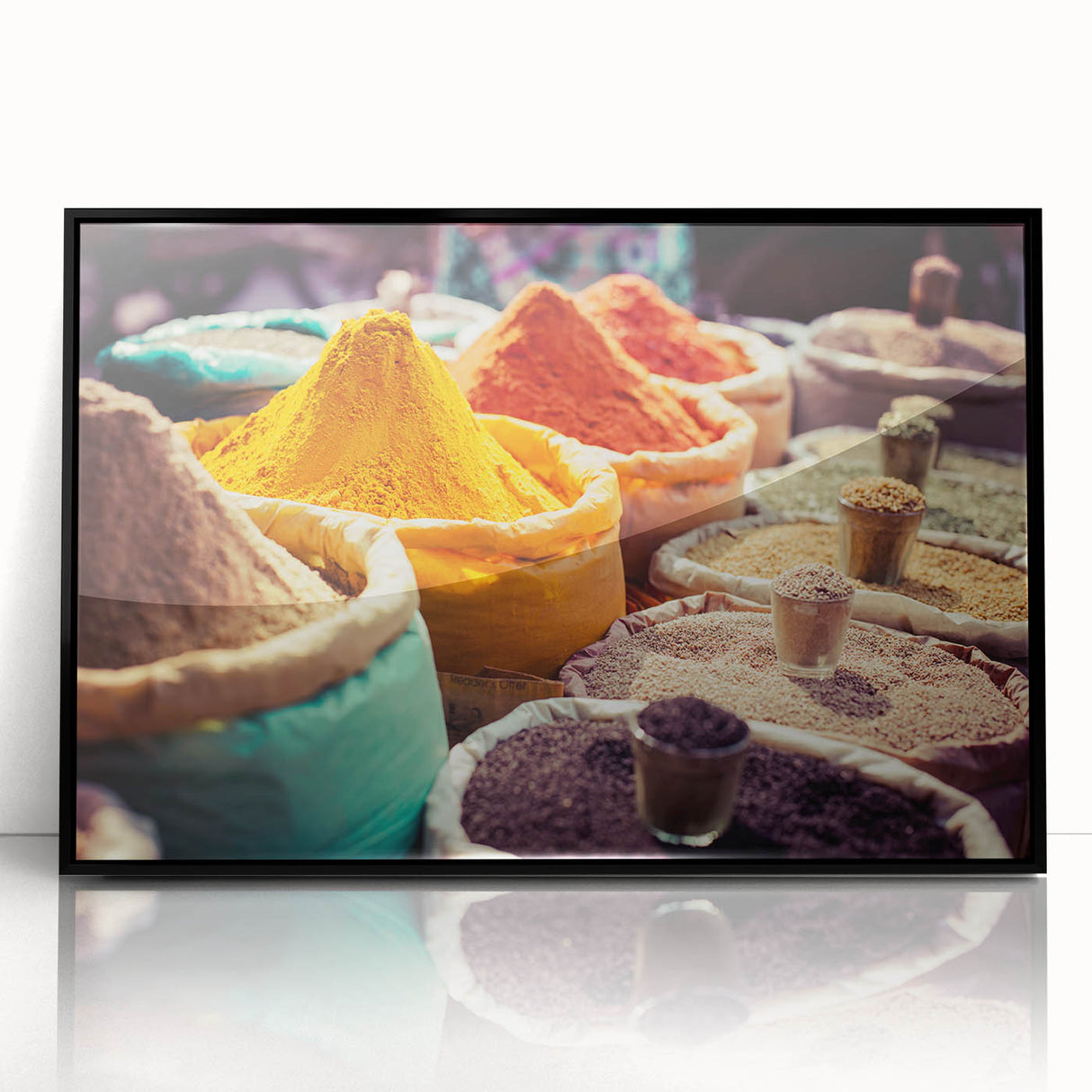 Large abstract wall art depicting a vibrant, colorful Indian landscape on a framed acrylic.