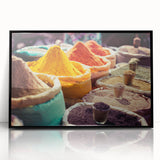 Large abstract wall art depicting a vibrant, colorful Indian landscape on a framed acrylic.