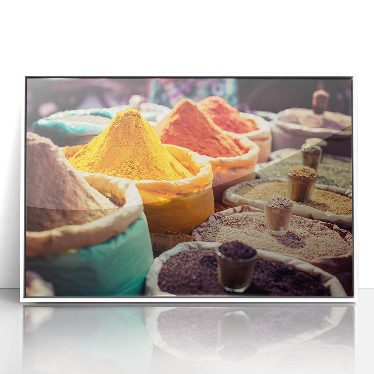 Art deco poster of an Indian scenery in muted pastel shades, acrylic print framed in white, ideal for nursery wall art.
