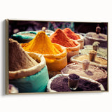 Framed canvas featuring a vintage-style landscape painting of an Indian scenery in gold and black tones.