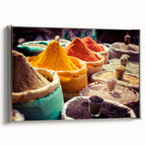 Framed canvas of a vintage-style Indian landscape painting with colorful art and black accents, ideal for living room decor.