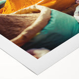 Art deco poster featuring a stylized Indian landscape in muted earth tones on rolled canvas, suitable for dining room decor.