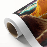 Art Deco poster of Asian scenery in pastel shades on rolled canvas, ideal for nursery wall art.